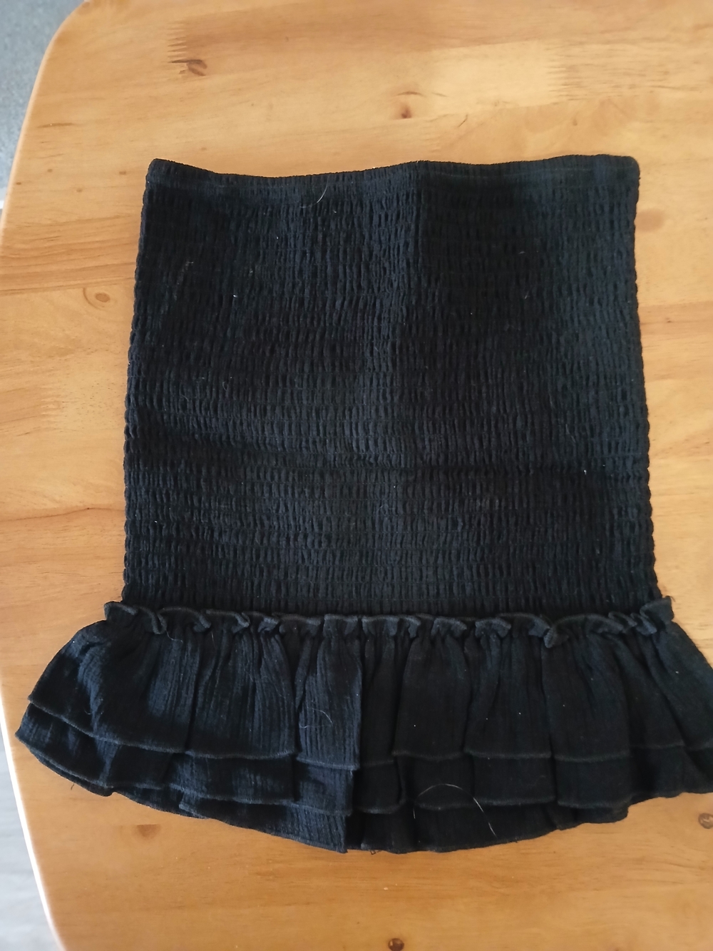 Katie J NYC Black Smocked Ruffle Mini Skirt